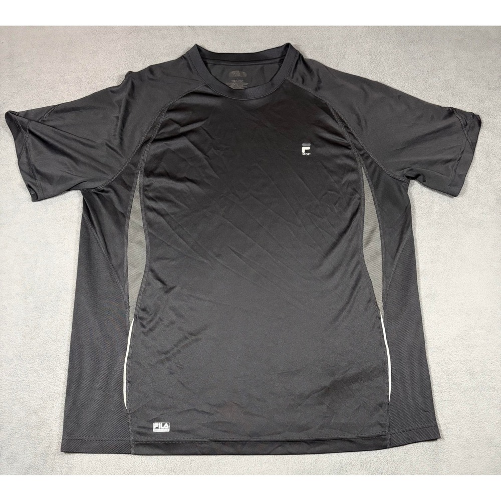FILA Sport Performance Shirt Mens Large Black Gray Raglan Short Sleeve Active